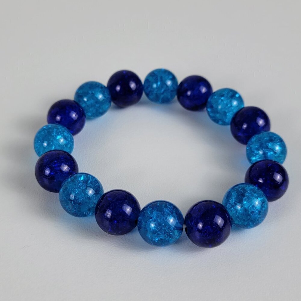 Blue Two-Tone Glass Ball Bead Stretch Bracelet 6.5" Sizable